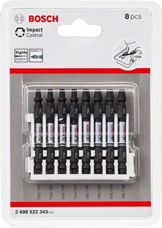 Bosch Impact T15-T30 65 mm Çift Taraflı 8'li Torx Bits Set 2608522343